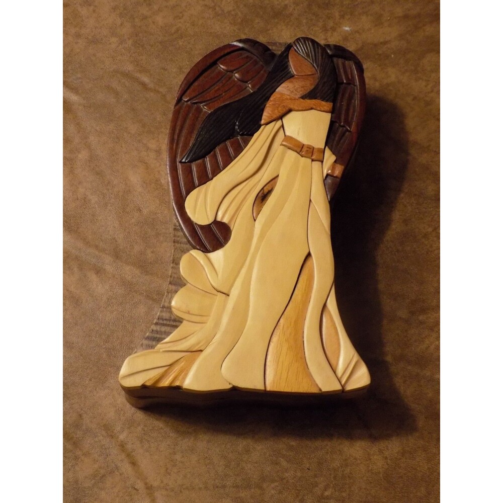 Handcrafted Heavenly Angel Wooden Puzzle Trinket Jewelry Gift Box Carver Dan